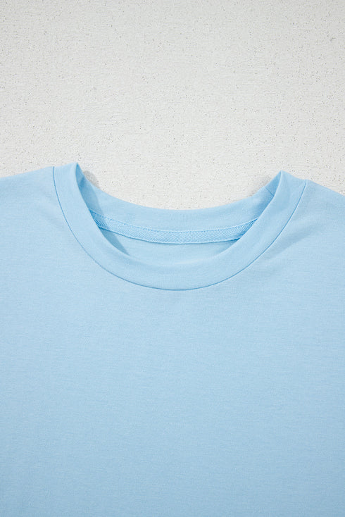 Soft Stretch Solid Crew Neck Rolled Cuff Relaxed Tee